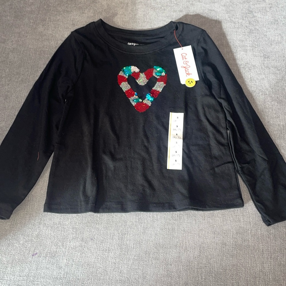 Cat & Jack Girl’s Long Sleeve Sequin Candy Cane Top